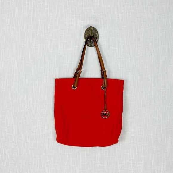 Michael Kors Charm Logo Orange/Brown Canvas Tote - Picture 1 of 9